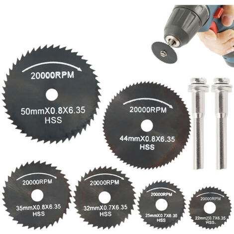 6-teiliges Set Kreissägeblätter, HSS-Mini-Diamanttrennscheiben, Trennscheiben, Mini-Schneidwerkzeuge mit 2 Verbindungsstangen zum Schneiden von Metall, Holz und Kunststoff