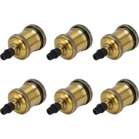 6-teiliges Set Metallfassungen E26 E27, Retro-Sockel mit goldbronzenem Aluminiumgehäuse und Erdung