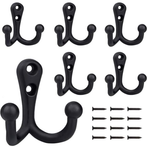 6-teiliges Set Retro-Doppelkleiderhaken aus Metall, schwarze Retro-Garderobe für Bad und Küche