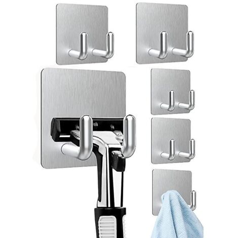6-teiliges Set selbstklebender Wandhaken (starke Haftung), robuste Edelstahl-Haken für Badezimmer und Küche, selbstklebend, kein Bohren erforderlich