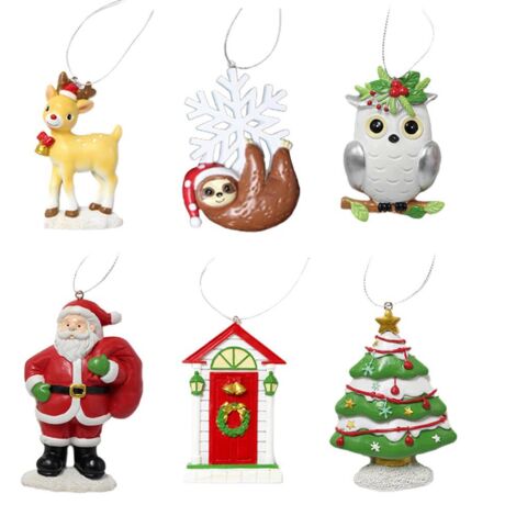 6-teiliges Set Weihnachtsanhänger aus Kunstharz, Baumschmuck zum Aufhängen, Weihnachtsgeschenkdekoration: Weihnachtsmann und Rentier