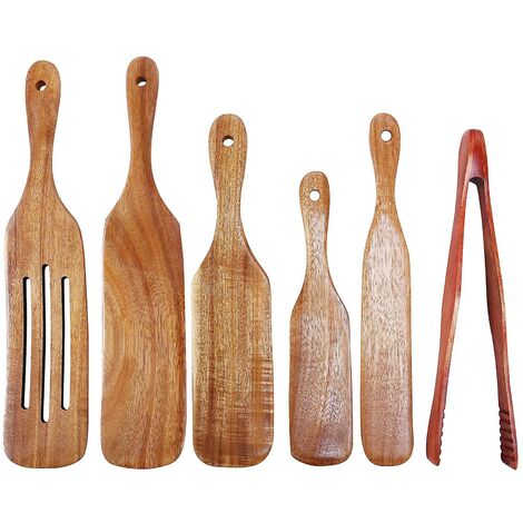 6-teiliges Spurtle-Set aus Holz, Teakholz-Spurtle-Set, hitzebeständiger Holzspatel, Kochutensilien-Set