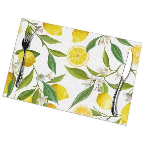 6-teiliges Tischset mit Zitronenmuster für Esstisch, Platzset in der Küchenaccessoires-Kategorie, Tassen-, Weinuntersetzer