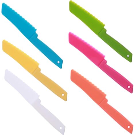 6-teiliges Tranchiermesser-Set für Jungen und Mädchen, sichere Küchenhelfer aus Kunststoff für Kuchen und Obst, Schneideset für Mahlzeiten