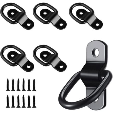 6-teiliges Zurrösen-Set, Zurrösen mit 12 Schrauben, Metallösen, schwarze Metall-Zurrösen für Holzhängematten, Anhänger, Autos, LKWs
