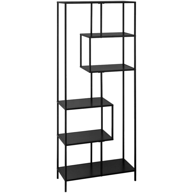 Sweeek - 6-tier Asymmetrical Bookshelf In Black Metal Industrielle W 77 X D 33 X H 185cm
