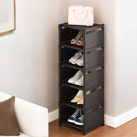 6-Tier Black Home Doorway Simple Shoe Rack 27cm W x 26cm D x 90cm H
