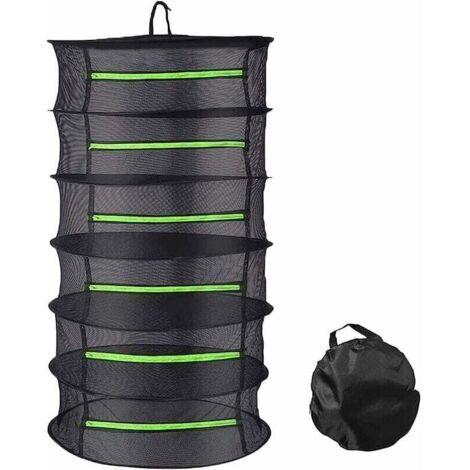 6-Tier Collapsible Mesh Hanging Herb Drying Rack for Plants, Fish, Flowers, and Vegetables with Zipper and Storage Bag (60 x 114 cm) MUMU