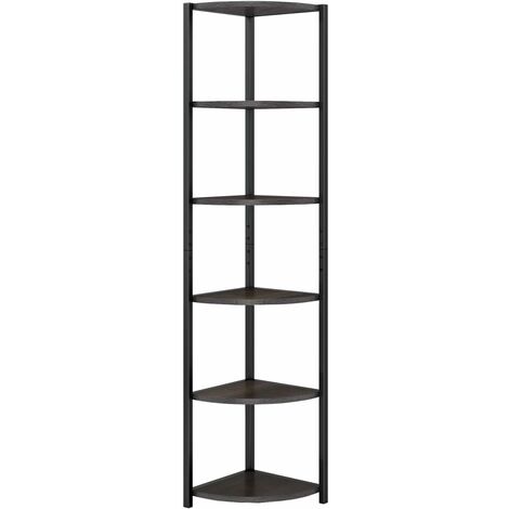 6 Tier Corner Shelf, Ladder Bookcase Wood, Corner Ladder Shelf for Bedroom Living Room, Home, Office, Dark Brown