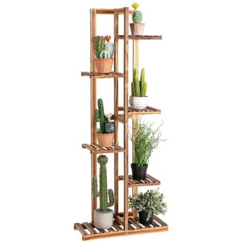 6 Tier Flower Stand 7 Pots Wood Plant Flower Rack Freestanding Display Shelf