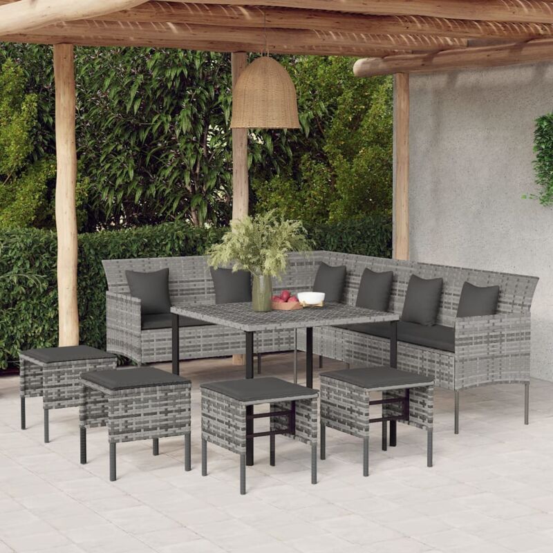 6-tlg. Garten-essgruppe Mit Kissen Grau Poly Rattan Vidaxl