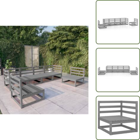 6-tlg. Garten-Lounge-Set Grau Massivholz Kiefer - Gartenmöbel - Loungesessel - Gartenloungeset - Rattan Möbel - Holz Gartenmöbel