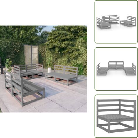 6-tlg. Garten-Lounge-Set Grau Massivholz Kiefer - Gartenmöbel - Loungesessel - Gartenloungeset - Rattan Möbel - Holz Gartenmöbel