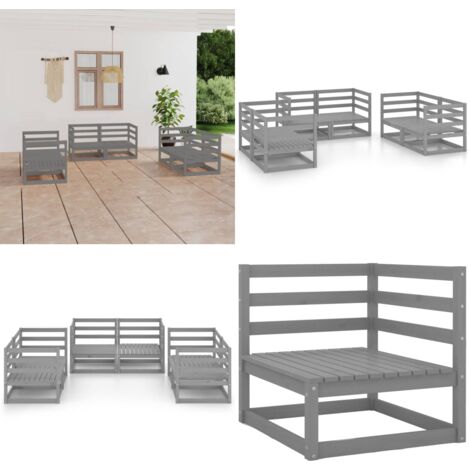 6-tlg. Garten-Lounge-Set Grau Massivholz Kiefer - Gartensitzgruppe - Loungesessel - Gartenmöbel Set - Rattan Möbel - Holz Gartenmöbel - Home & Living