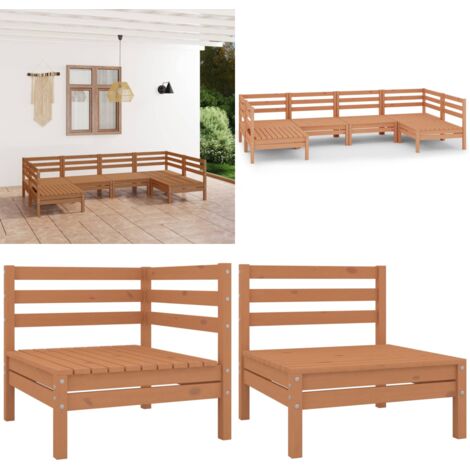 6-tlg. Garten-Lounge-Set Honigbraun Massivholz Kiefer - Gartenmöbel - Loungesessel - Rattan Möbel - Kiefernholzmöbel - Gartenloungeset - Home & Living