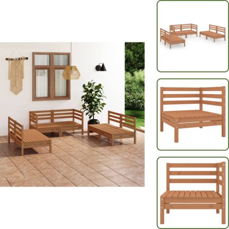 6-tlg. Garten-Lounge-Set Honigbraun Massivholz Kiefer - Gartenmöbeln - Loungeset - Holzsessel - Outdoor Möbel - Gartensofa