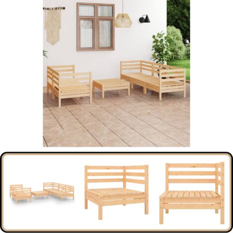 6-tlg. Garten-Lounge-Set Kiefer Massivholz - Gartenmöbeln - Loungesessel - Gartenloungeset - Rattan Möbel - Holz Gartenmöbel