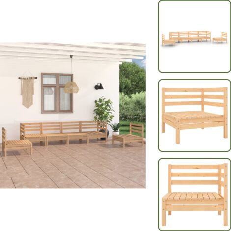 6-tlg. Garten-Lounge-Set Kiefer Massivholz - Gartensofa - Loungemöbel - Gartenmöbel Set - Rattan Möbel - Holz Gartenmöbel