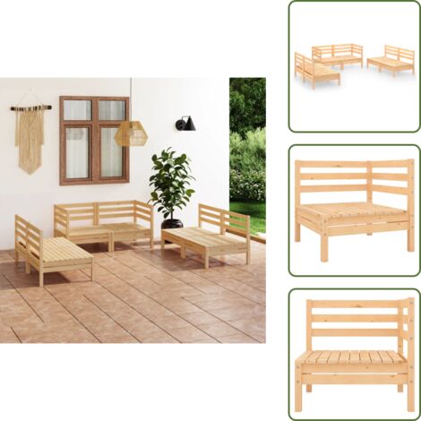 6-tlg. Garten-Lounge-Set Massivholz Kiefer - Gartenmöbel - Loungesessel - Gartenloungeset - Rattan Möbel - Holz Gartenmöbel