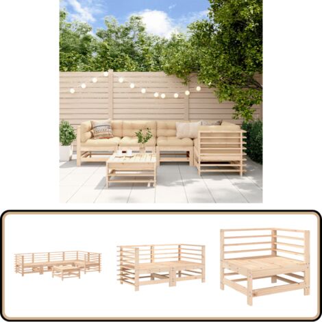 6-tlg. Garten-Lounge-Set Massivholz Kiefer - Gartenmöbel - Loungesessel - Gartenloungeset - Rattan Möbel - Kiefernholzmöbel
