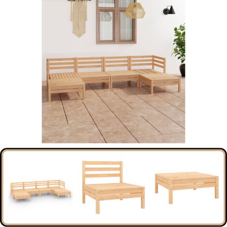 6-tlg. Garten-Lounge-Set Massivholz Kiefer - Gartenmöbel - Loungesessel - Rattan Möbel - Kiefernholzmöbel - Gartenloungeset