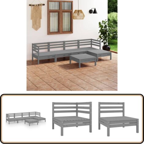 6-tlg. Garten-Lounge-Set Massivholz Kiefer Grau - Outdoor Lounge Set - Gartenmöbel - Rattan Möbel - Kiefernholzmöbel - Garten Sofa