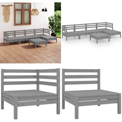 6-tlg. Garten-Lounge-Set Massivholz Kiefer Grau - Outdoor Lounge Set - Gartenmöbel - Rattan Möbel - Kiefernholzmöbel - Garten Sofa - Home & Living
