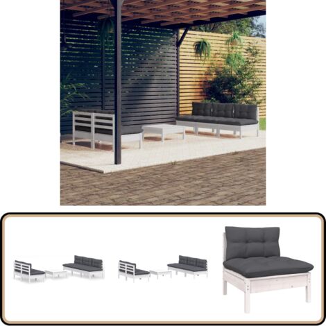6-tlg. Garten-Lounge-Set mit Anthrazit Kissen Kiefernholz - Gartenloungeset - Kiefernholz Möbel - Outdoor Möbel - Gartengeräte - Balkonmöbeln