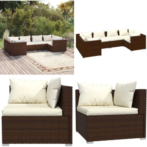 6-tlg. Garten-Lounge-Set mit Auflagen Poly Rattan Braun - Gartengeräte - Lounge Set - Gartenmöbel - Outdoor Möbel - Rattan Gartenmöbel - Home & Living