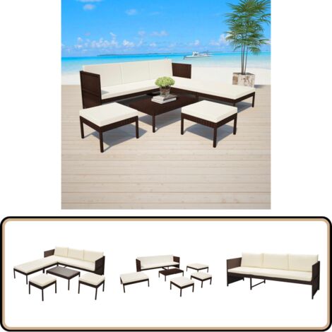 6-tlg. Garten-Lounge-Set mit Auflagen Poly Rattan Braun - Gartenmöbel - Lounge-Set - Rattan Sofa - Outdoor Furniture - Esszimmergarnituren
