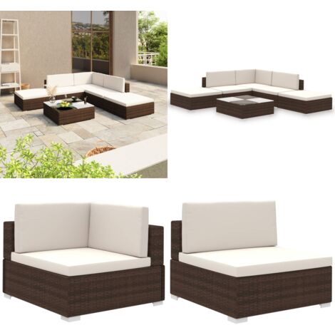 6-tlg. Garten-Lounge-Set mit Auflagen Poly Rattan Braun - Gartenmöbel Set - Gartenmöbel Sets - Home & Living