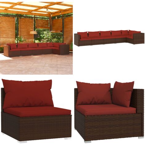 6-tlg. Garten-Lounge-Set mit Auflagen Poly Rattan Braun - Gartensortiment - Lounge Set - Outdoor Möbel - Gartenmöbel - Esszimmergarnitur - Home & Living
