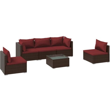 6-tlg. Garten-Lounge-Set mit Auflagen Poly Rattan Braun vidaXL