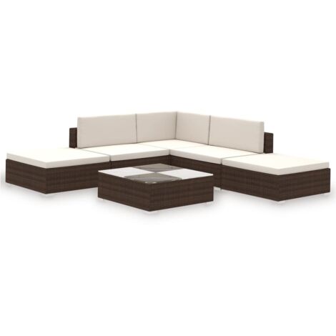 6-tlg. Garten-Lounge-Set mit Auflagen Poly Rattan Braun vidaXL