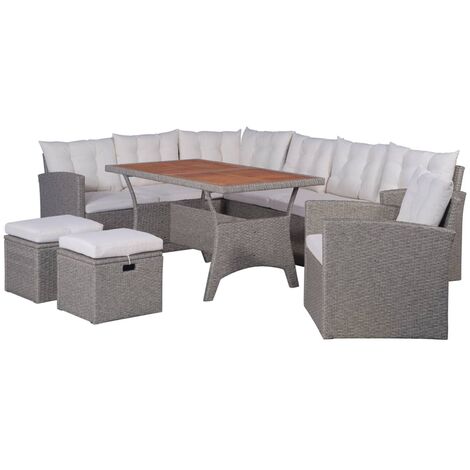 6-tlg. Garten-Lounge-Set mit Auflagen Poly Rattan Grau