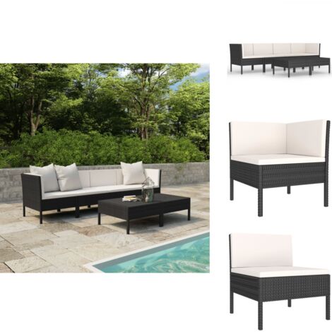 6-tlg. Garten-Lounge-Set mit Auflagen Poly Rattan Schwarz - Gartengeräte - Gartenmöbel - Loungemöbel - Rattanmöbel - Outdoor-Möbel