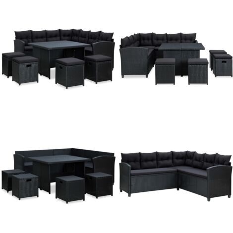 6-tlg. Garten-Lounge-Set mit Auflagen Poly Rattan Schwarz - Gartensessel - Loungesessel - Gartenmöbel - Outdoormöbel - Rattanmöbel - Home & Living