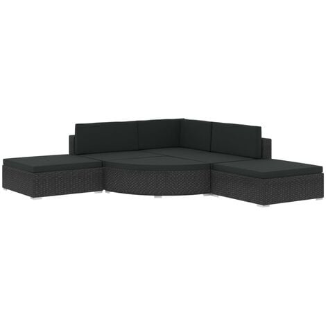 6-tlg. Garten-Lounge-Set mit Auflagen Poly Rattan Schwarz vidaXL