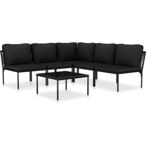 6-tlg. Garten-Lounge-Set mit Auflagen Schwarz PVC vidaXL