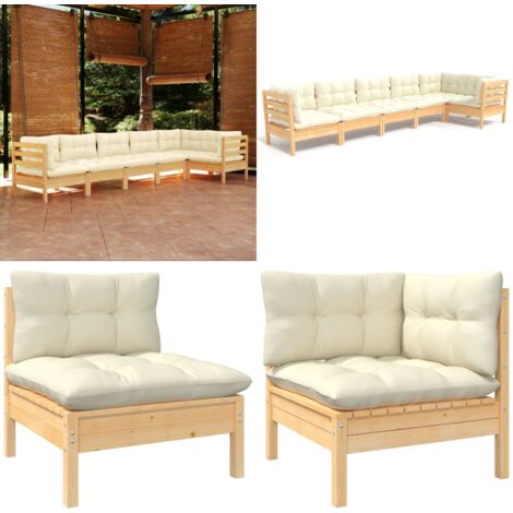 6-tlg. Garten-Lounge-Set mit Creme Kissen Kiefernholz - Garten Lounge Set - Kiefernholz Möbel - Outdoor Möbel - Loungemöbel - Gartenmöbel - Home & Living
