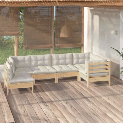 6-tlg. Garten-Lounge-Set mit Creme Kissen Kiefernholz vidaXL