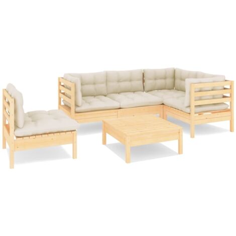 6-tlg. Garten-Lounge-Set mit Creme Kissen Kiefernholz vidaXL