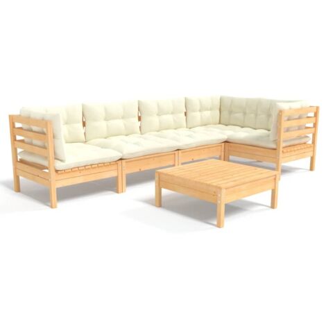 6-tlg. Garten-Lounge-Set mit Creme Kissen Kiefernholz vidaXL