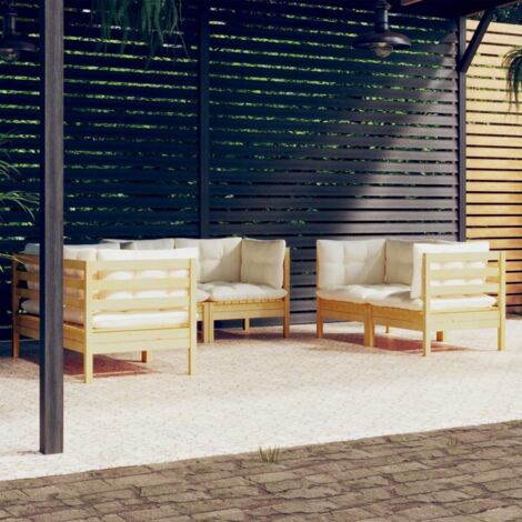6-tlg. Garten-Lounge-Set mit Creme Kissen Massivholz Kiefer vidaXL