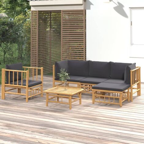 6-tlg. Garten-Lounge-Set mit Dunkelgrauen Kissen Bambus vidaXL
