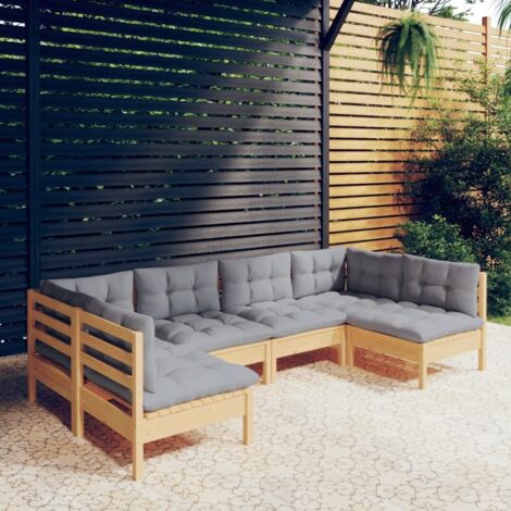 6-tlg. Garten-Lounge-Set mit Grauen Kissen Kiefer Massivholz vidaXL