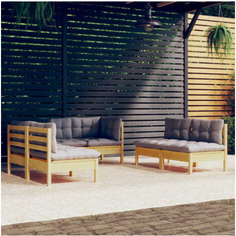 6-tlg. Garten-Lounge-Set mit Grauen Kissen Kiefer Massivholz vidaXL