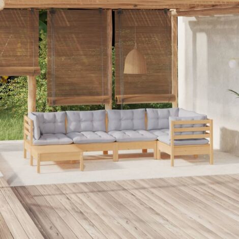 6-tlg. Garten-Lounge-Set mit Grauen Kissen Kiefer Massivholz vidaXL