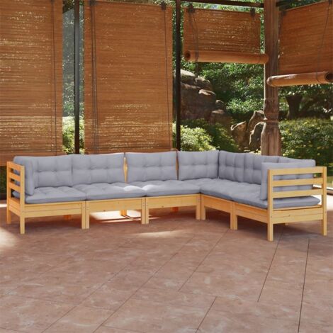 6-tlg. Garten-Lounge-Set mit Grauen Kissen Kiefer Massivholz vidaXL