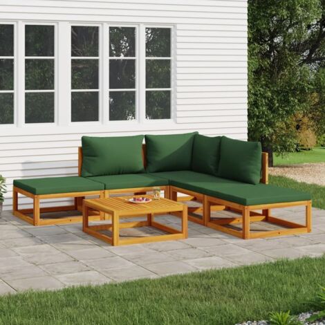 6-tlg. Garten-Lounge-Set mit Grünen Kissen Massivholz vidaXL
